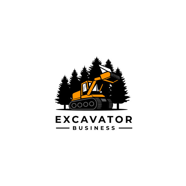 程式化的挖掘机挖掘标志和标志图片下载