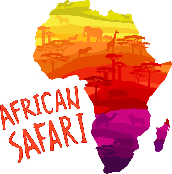 日落中非洲动物的剪影图片下载