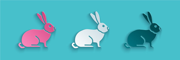 剪纸兔子图标孤立在蓝色背景图片下载