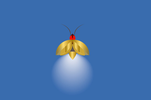 美丽的萤火虫展开翅膀，在身体的末端发光。设计昆虫甲虫萤火虫。矢量组简单的卡通图纸图片下载