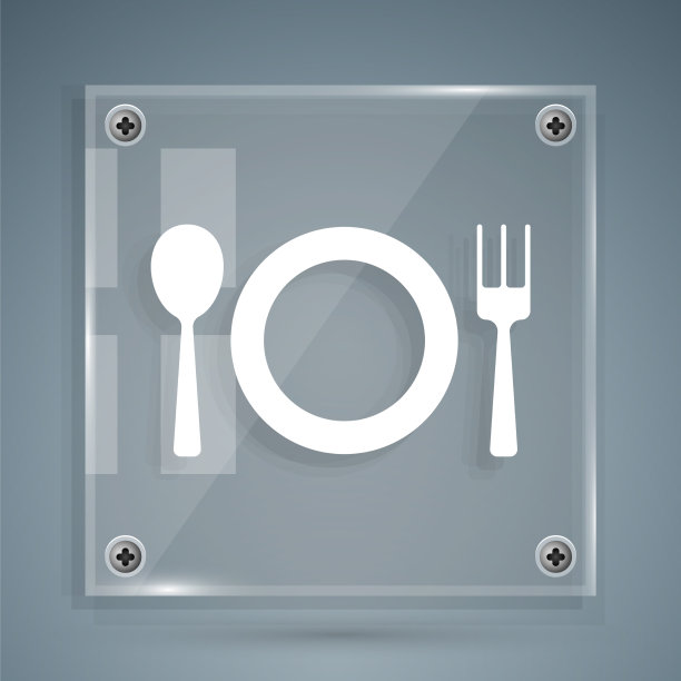 白色盘子叉和刀的图标孤立在灰色图片下载