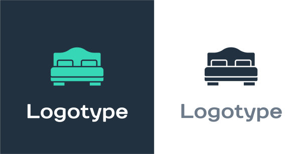 标识型酒店房间床图标孤立在白色上图片下载