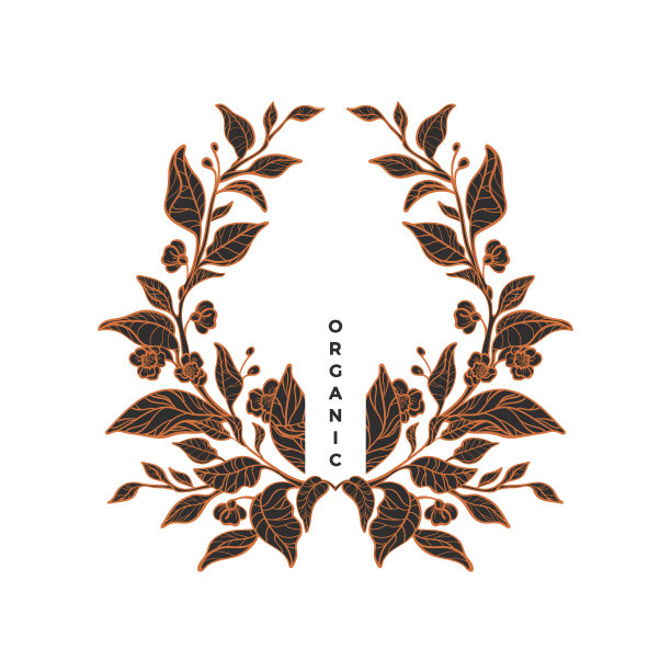 向量茶分支。艺术线边界复古图案图片下载