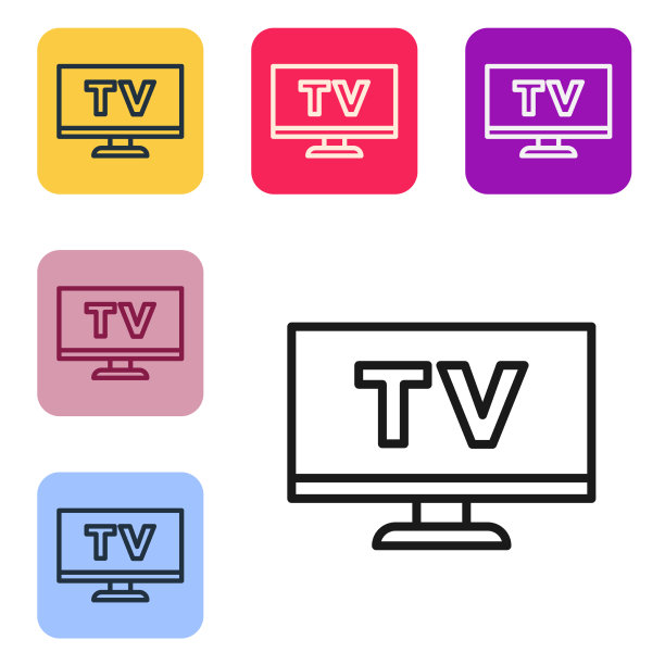 黑线智能电视图标孤立在白色图片下载