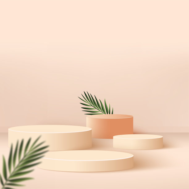 抽象背景与奶油色几何三维平台。矢量图图片下载