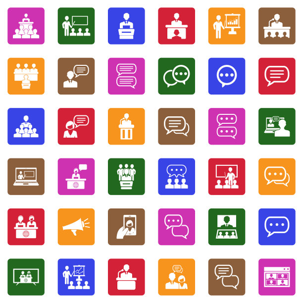 演讲的图标。广场上的白色平面设计。矢量插图。图片下载