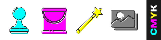 集邮票颜料桶魔术棒和图片图片下载