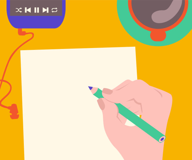 人的手拿着铅笔，在一张空纸上写东西图片下载