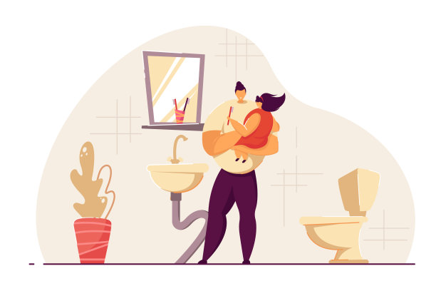 爸爸和女儿早上在浴室里洗脸图片下载