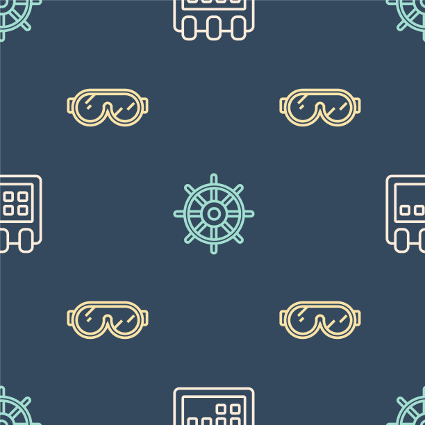 设置线日历滑雪镜和船舶操纵图片下载