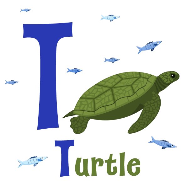 海洋动物字母表。ABC的儿童。字母T图片下载