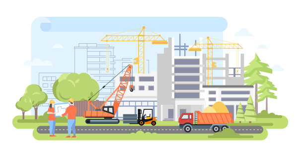 正在建设中的住宅综合体-平面设计风格插图图片下载