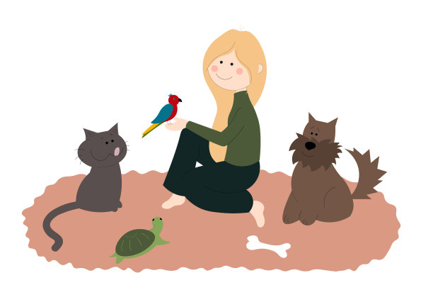 和她的宠物坐在地毯上的女孩图片下载