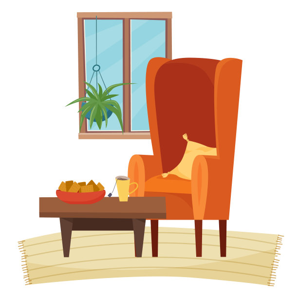 客厅里的椅子，有桌子和食物。图片下载