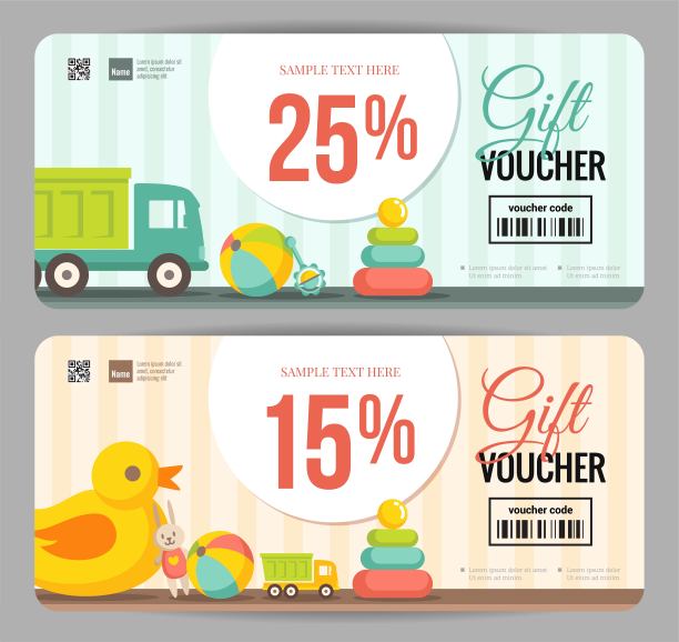儿童和婴儿用品的礼品券模板。图片下载