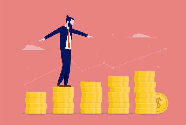 金钱管理-商人试图平衡在一堆硬币图片下载