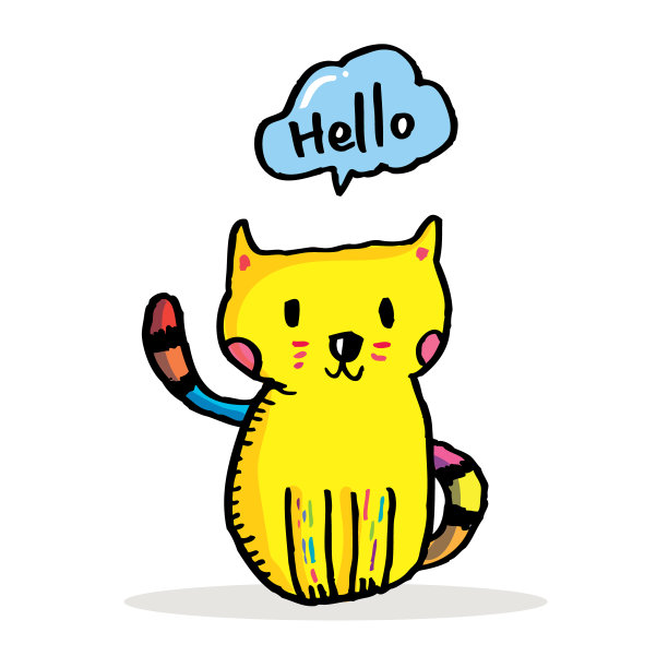 可爱的猫涂鸦矢量设计。图片下载