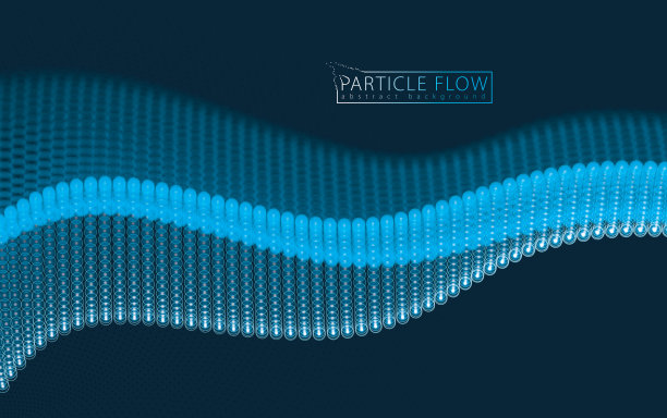 流动粒子波，动态声音运动。3 d矢量插图。美丽的波状发光点阵列。图片下载