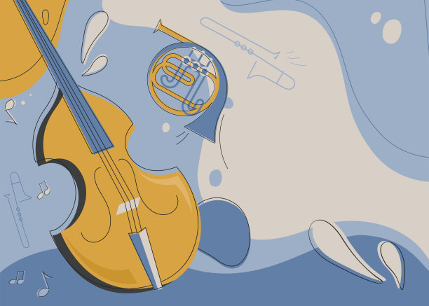 旗帜模板与小提琴和法国号。图片下载