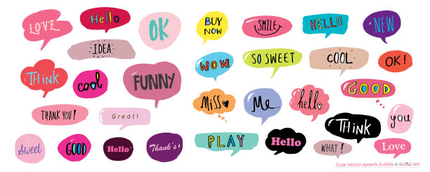 可爱的矢量语音泡泡彩色套装。图片下载