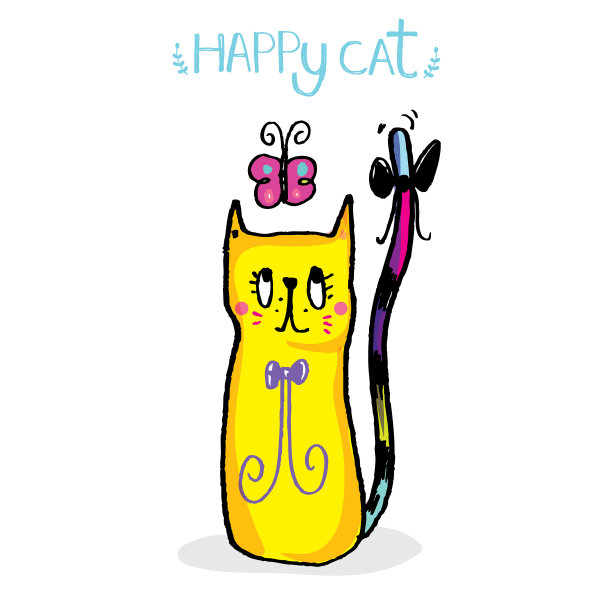 可爱的猫涂鸦矢量设计。图片下载