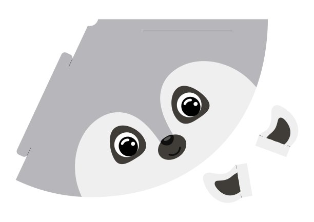 可印刷狐猴纸帽子。派对模切模板为生日，圣诞节，宝宝送礼会。娱乐的有趣配件。打印、剪切和粘合。矢量插图。图片下载