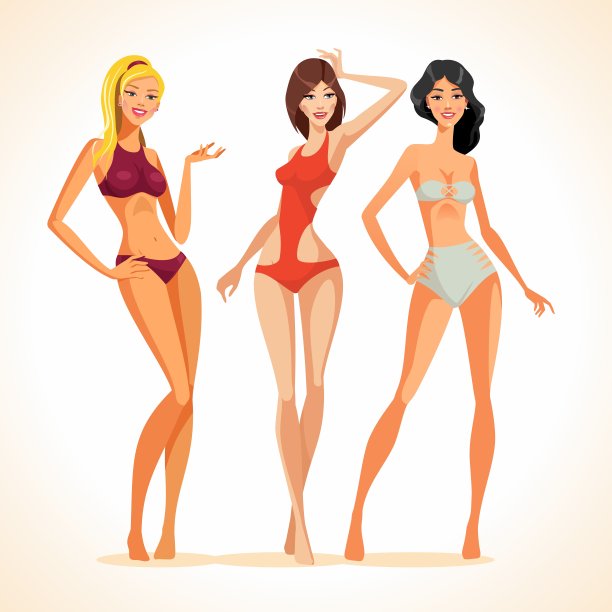 三个迷人的比基尼女郎在海滩上图片下载