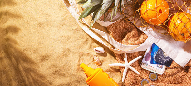 沙滩度假概念顶视图banner背景图片下载