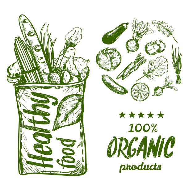 手绘健康食品袋图片下载