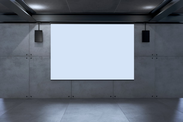 空放映机白屏幕在房间值班。3 d渲染。图片下载