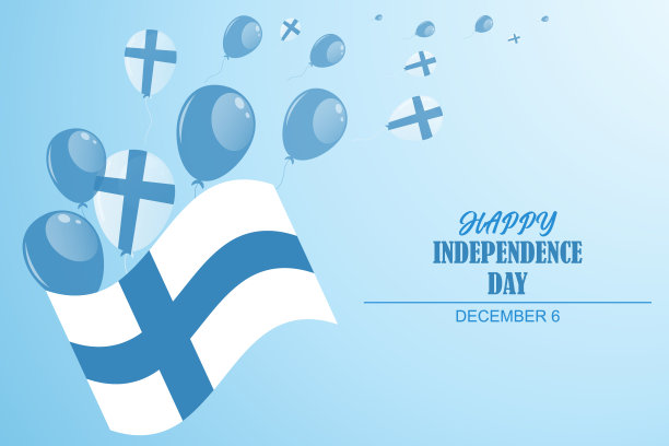 矢量插图献给芬兰的独立日。国旗和气球飞向天空。海报,横幅,招牌。图片下载