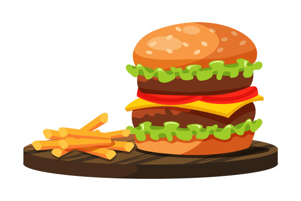 大汉堡和薯条孤立在白色背景下图片下载