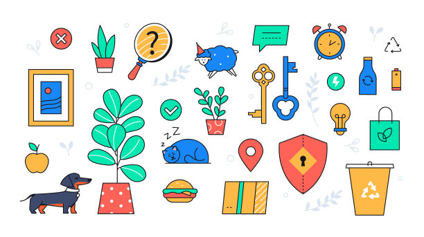 生态生活方式-多彩的平面设计风格对象图片下载