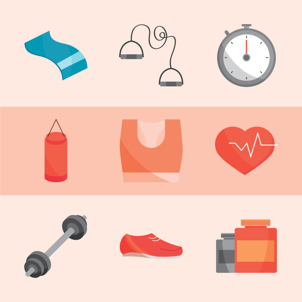 健身房健身运动设备图标设置瑜伽垫图片下载