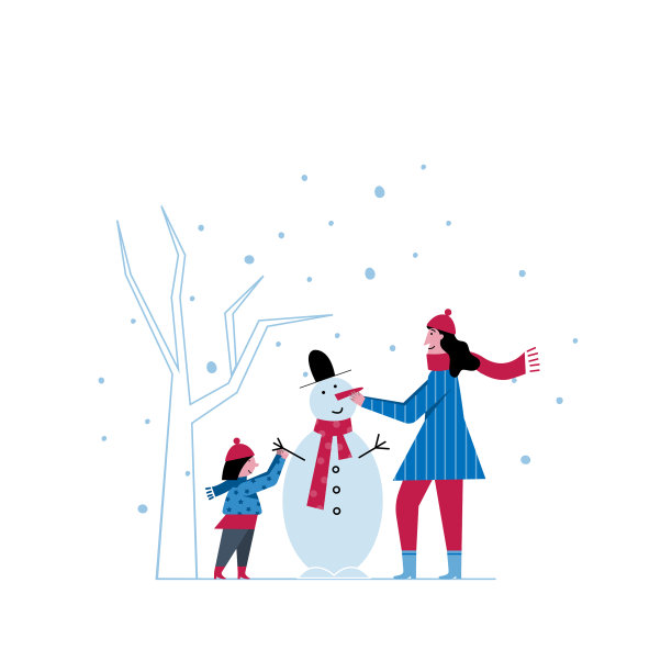 妈妈和女孩在公园里堆雪人图片下载