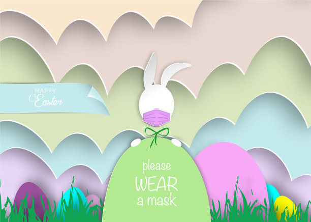 复活节彩蛋和戴着面具的小白兔图片下载