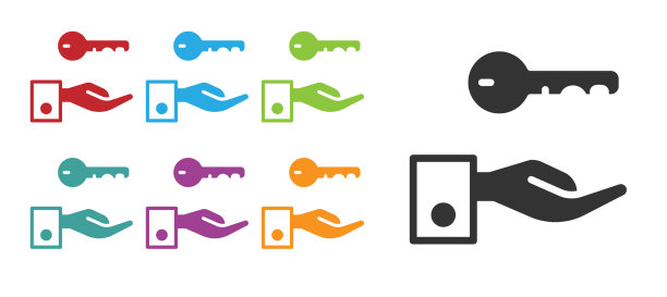 黑色酒店门锁钥匙图标隔离在白色上图片下载