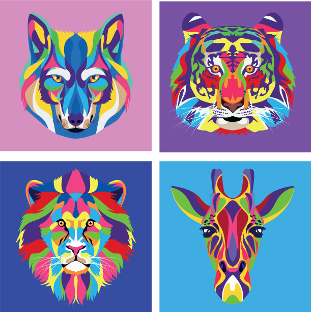 捆绑四种动物野生动物彩色图片下载