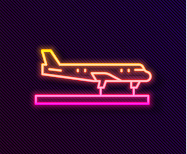发光的霓虹线平面图标孤立在黑色图片下载