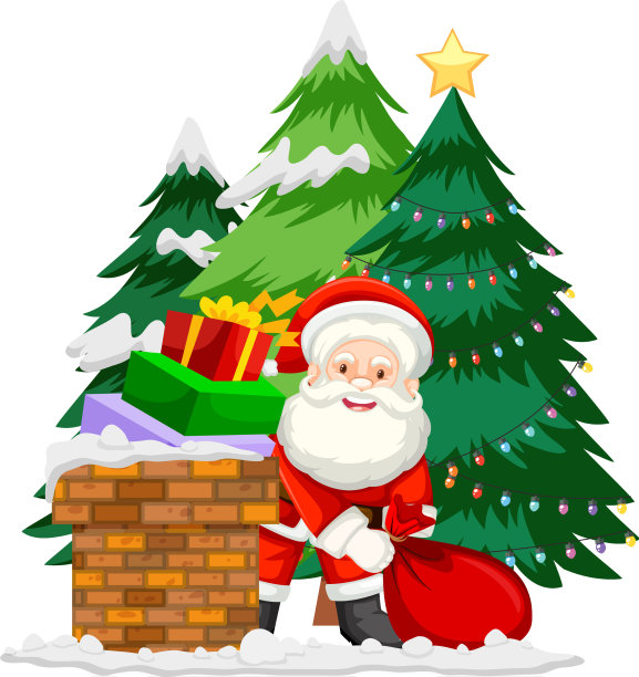 圣诞老人在烟囱里用白色的许多礼物图片下载