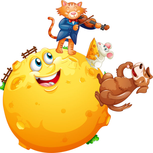 猫在月亮上拉小提琴，吃老鼠图片下载
