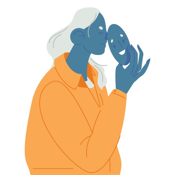 悲伤的女人戴着幸福的面具孤独上了白。社会行为和心理问题的概念说明。性格隐藏情绪图片下载