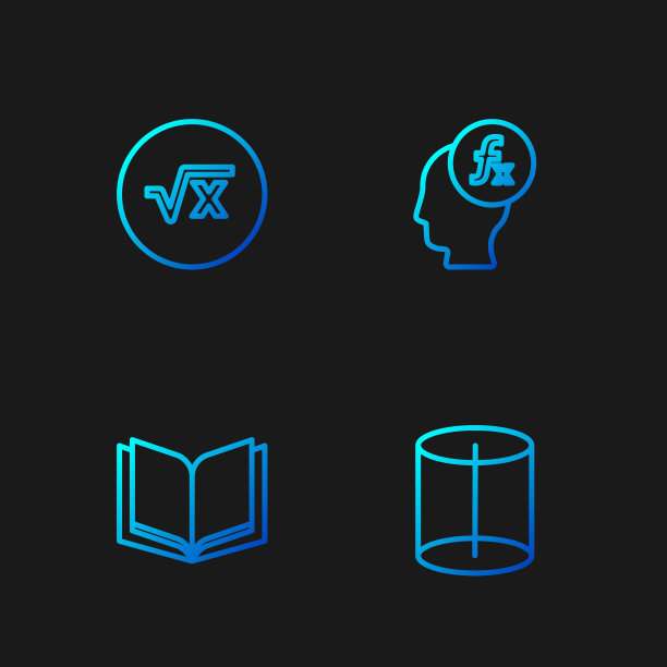 集合线几何图形，开卷，x的平方根符号和函数数学符号。渐变颜色图标。向量图片下载