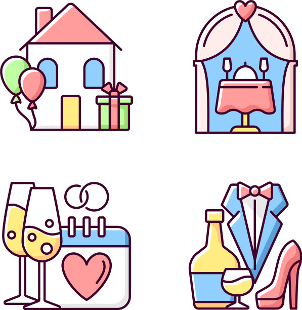 家庭庆祝RGB颜色图标集图片下载