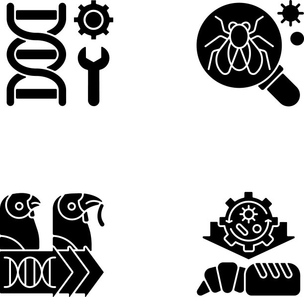 生物技术黑色象形文字图标设置在空白图片下载