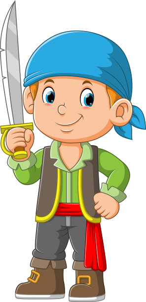 可爱的海盗卡通人物拿着剑图片下载
