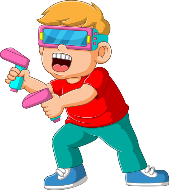 男孩用枪玩虚拟游戏图片下载