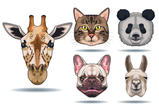 捆绑5种家畜和野生动物图标图片下载