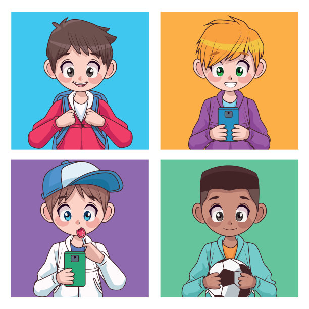 四组跨种族青少年男孩和孩子图片下载