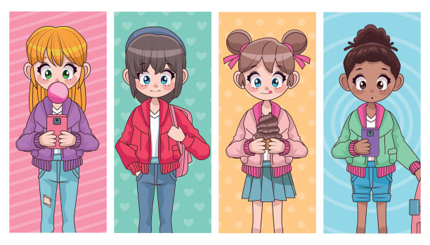 四组美丽的跨种族青少年图片下载